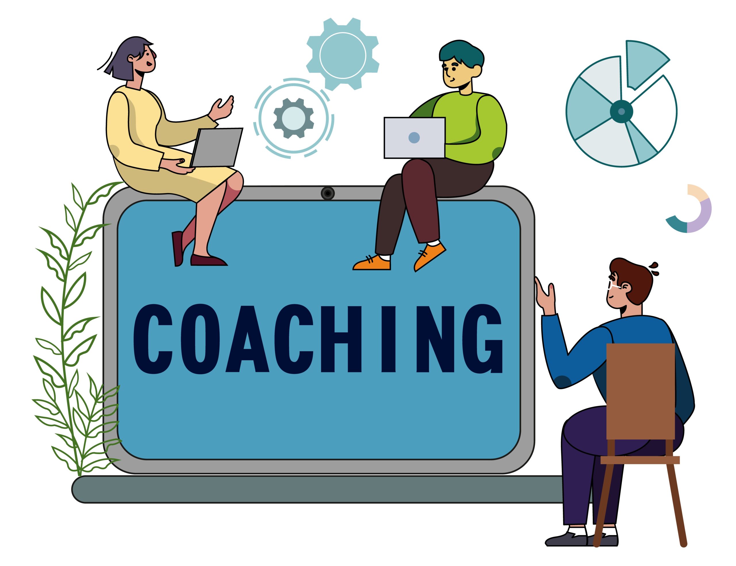 Tim sudjeluje u virtualnoj sesiji coachinga s vizualnim prikazima na ekranu.